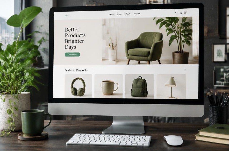 Desktop website design with a polished product storefront