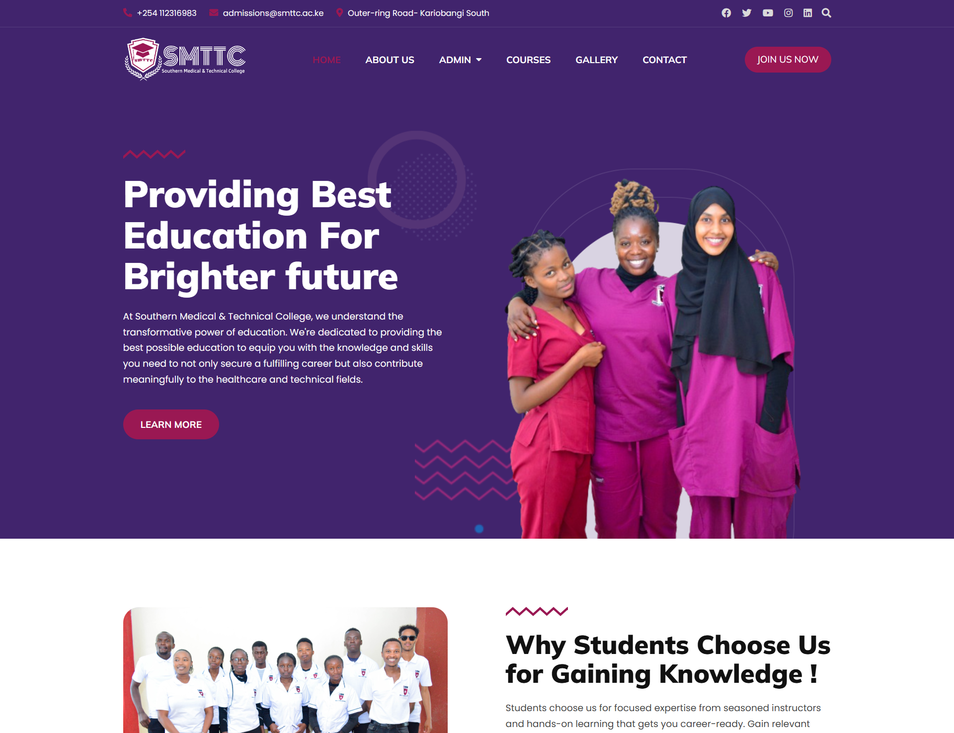 SMTTC College website screenshot