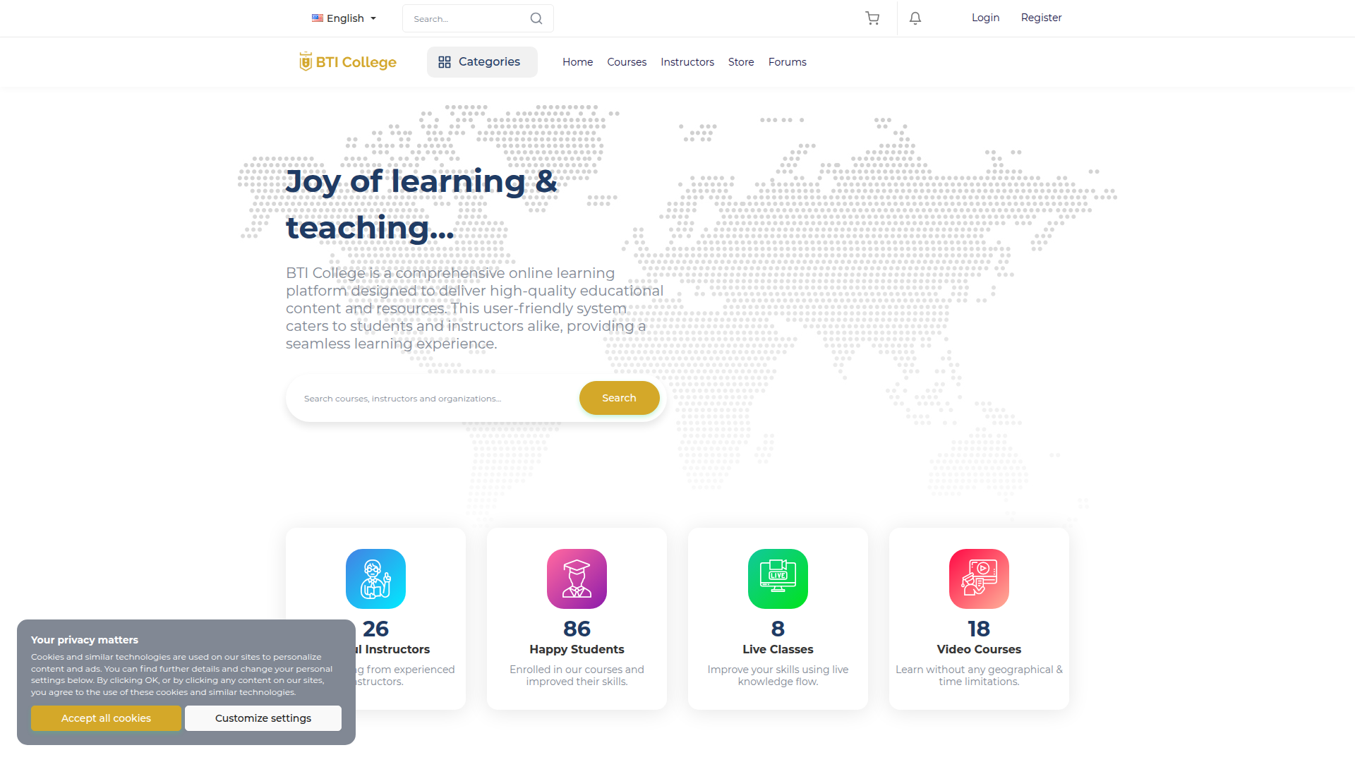 BTI College LMS website screenshot